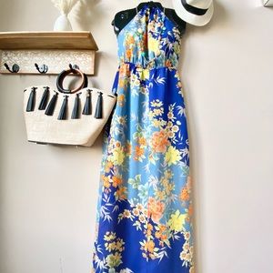 GuessBlue floral resort wear halter maxi dress Xs